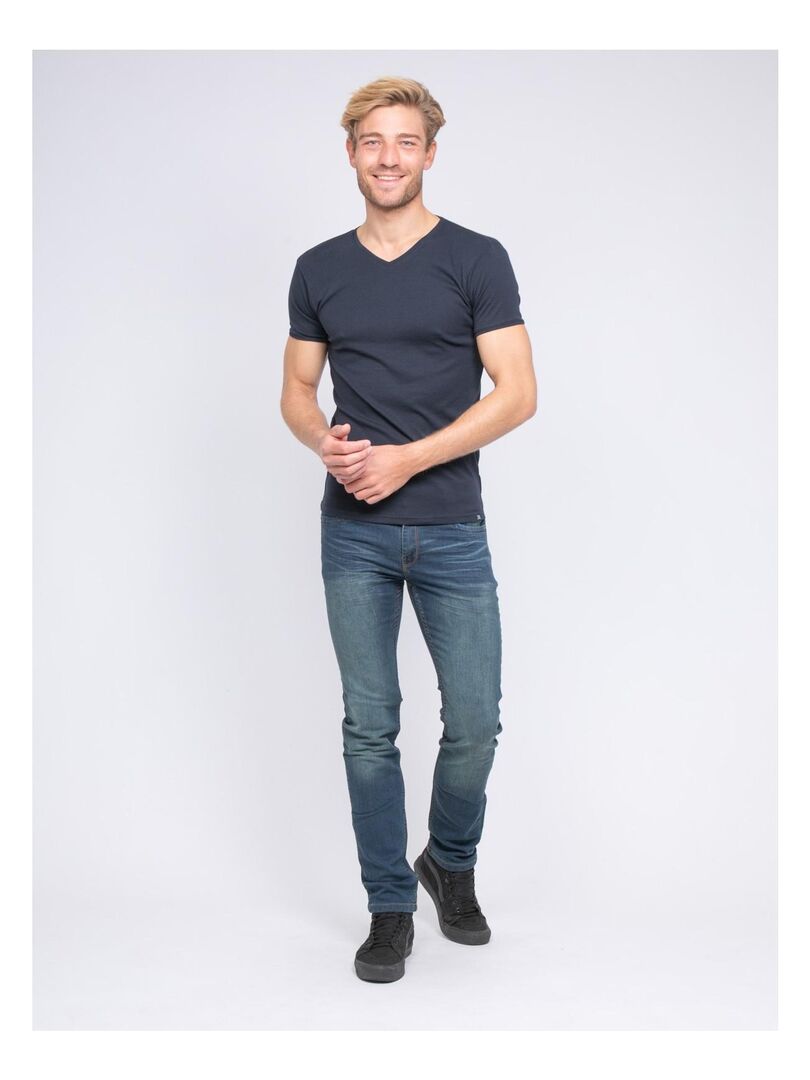 T-shirt à Col V Coton HOMME Bleu Marine – Vicomte A