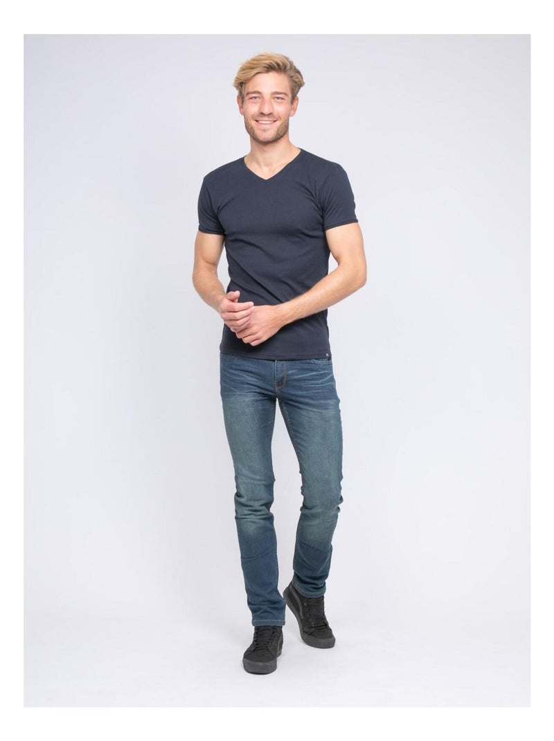 T-shirt col V pur coton organique WORD Bleu marine - Kiabi