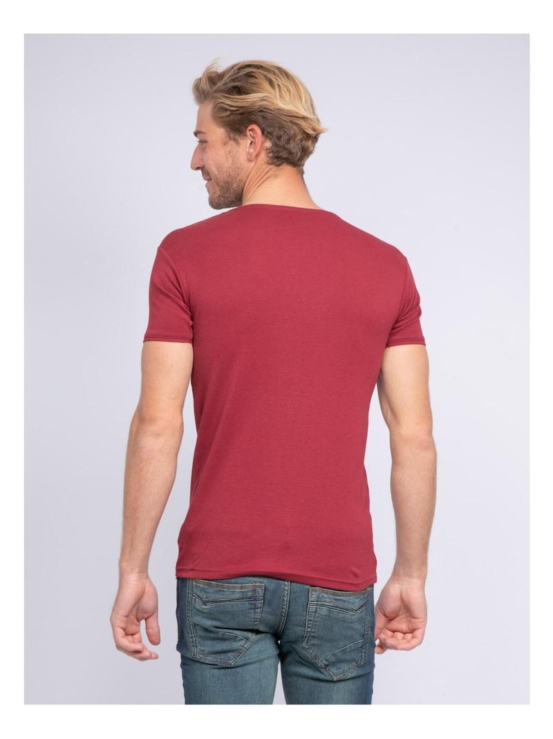 T-shirt col V pur coton organique WORD Bordeaux - Kiabi