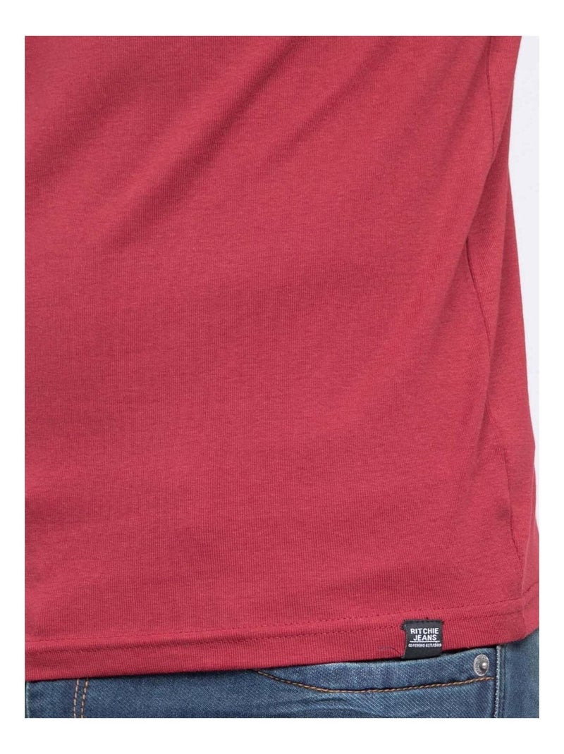 T-shirt col V pur coton organique WORD Bordeaux - Kiabi