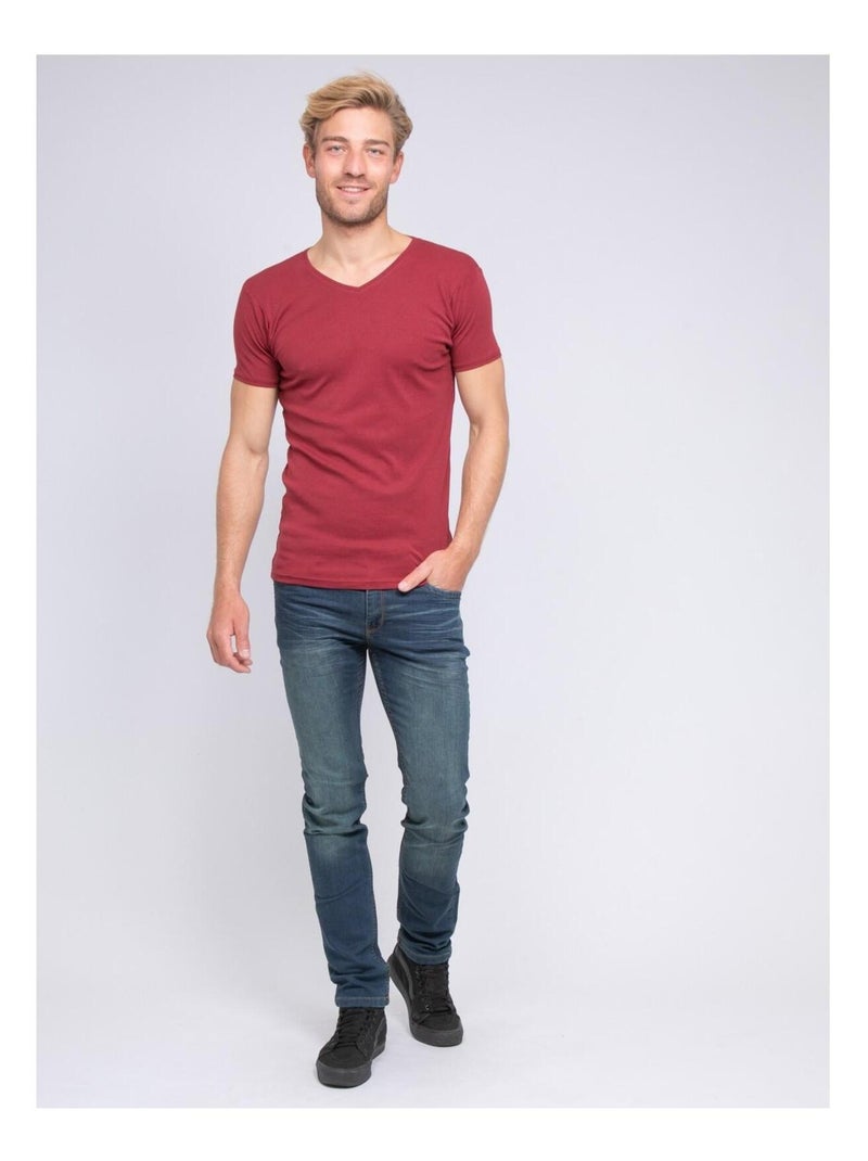 T-shirt col V pur coton organique WORD Bordeaux - Kiabi