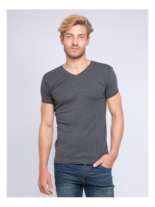 T-shirt col V pur coton organique WORD - Kiabi