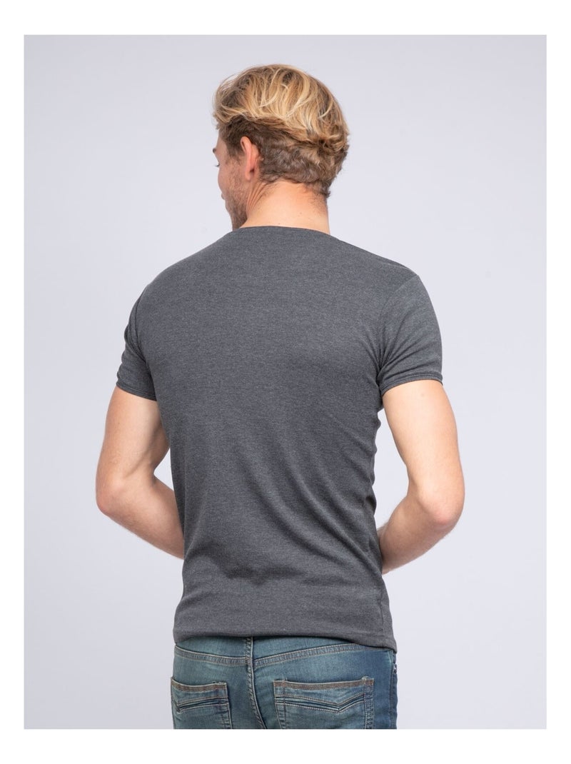 T-shirt col V pur coton organique WORD Gris foncé - Kiabi