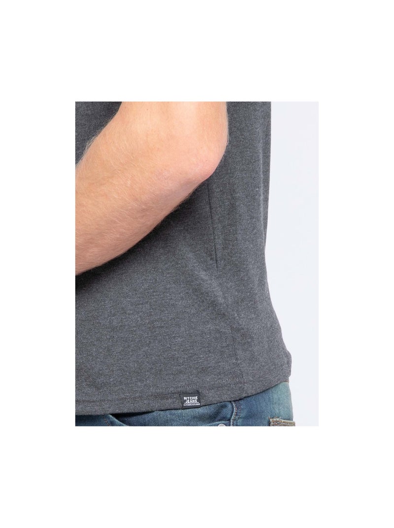 T-shirt col V pur coton organique WORD Gris foncé - Kiabi