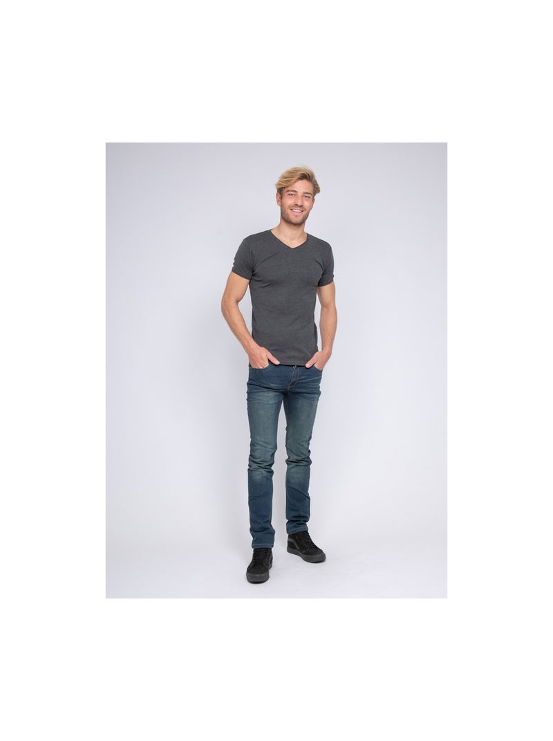 T-shirt col V pur coton organique WORD Gris foncé - Kiabi