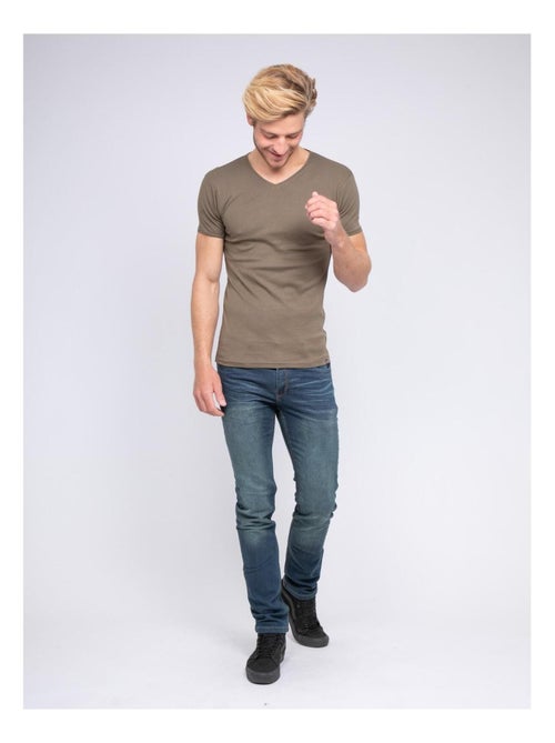 T-shirt col V pur coton organique WORD - Kiabi