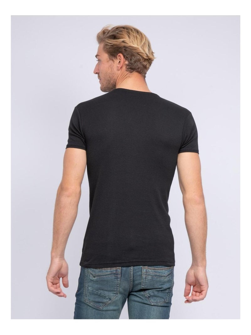 T-shirt col V pur coton organique WORD Noir - Kiabi