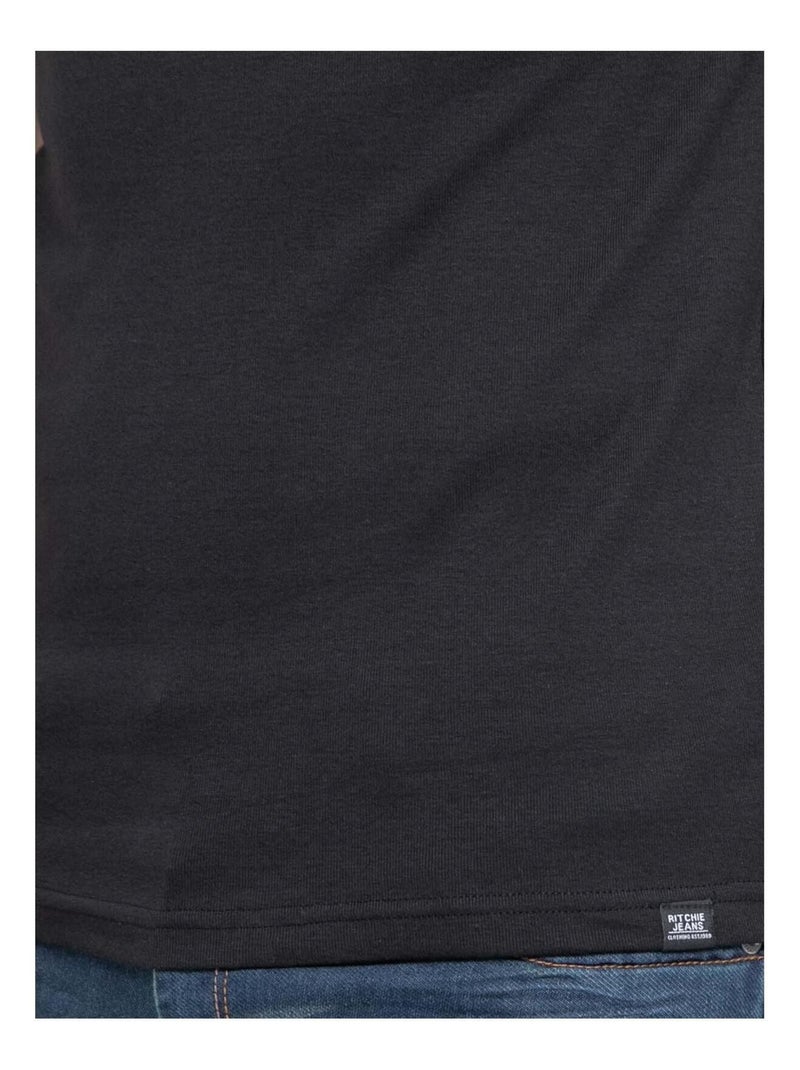 T-shirt col V pur coton organique WORD Noir - Kiabi