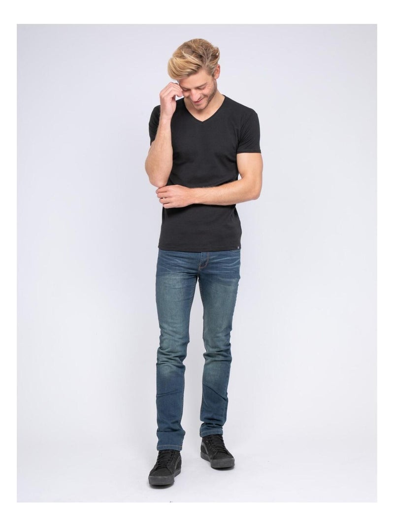 T-shirt col V pur coton organique WORD Noir - Kiabi
