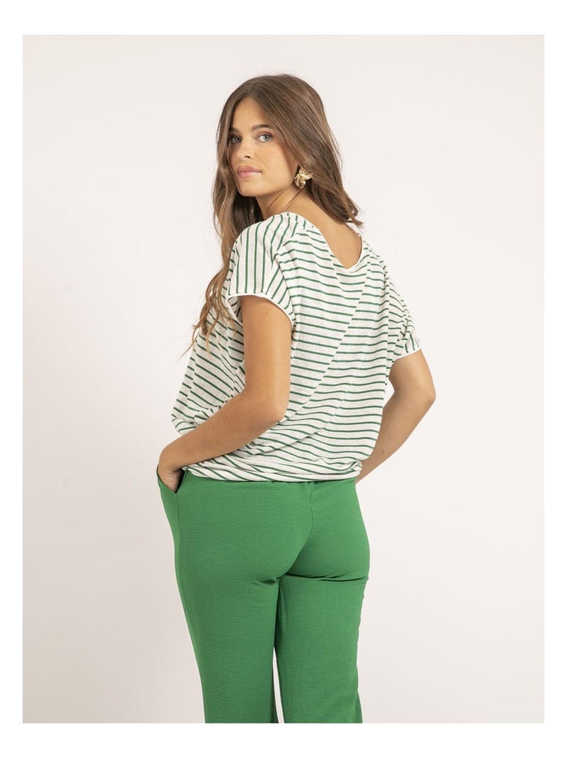 T shirt col V rayures FERKUS Vert - Kiabi