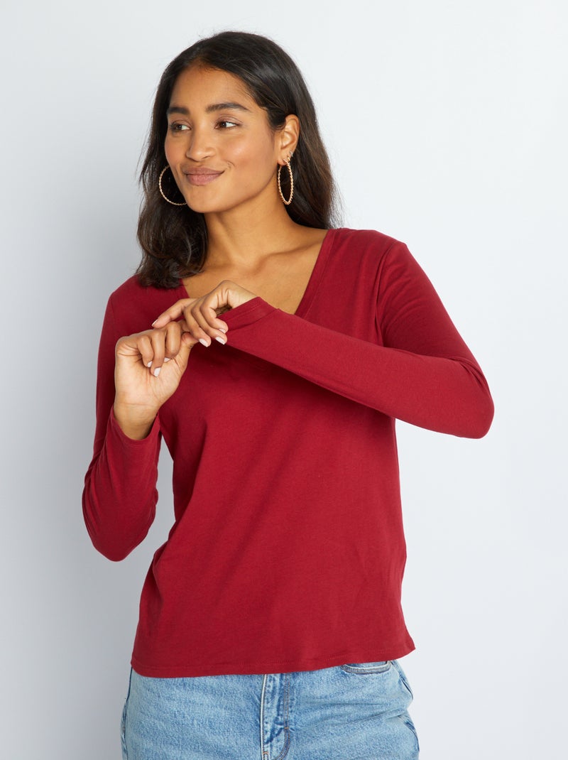 T-shirt col V Rouge - Kiabi