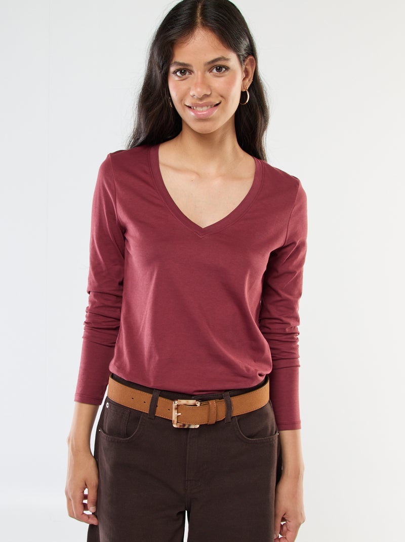 T-shirt col V Rouge - Kiabi