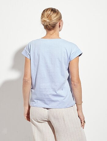 T-shirt col V sans manches maille coton