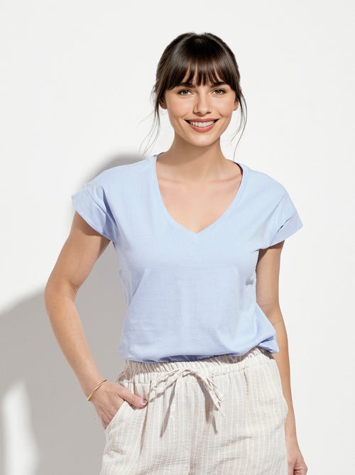 T-shirt col V sans manches maille coton - Kiabi