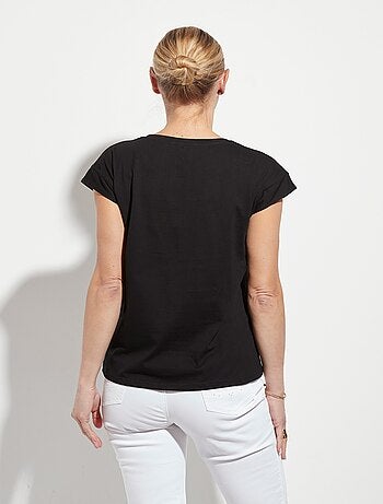 T-shirt col V sans manches maille coton