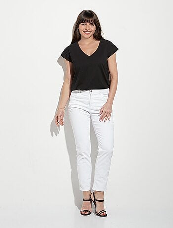 T-shirt col V sans manches maille coton