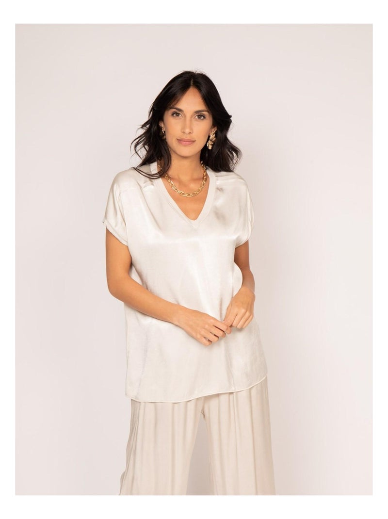 T-shirt col V satin FENTA Beige - Kiabi