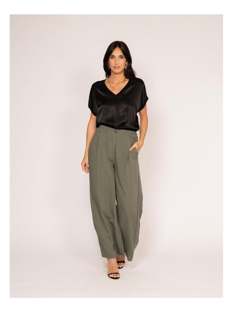 T-shirt col V satin FENTA Noir - Kiabi