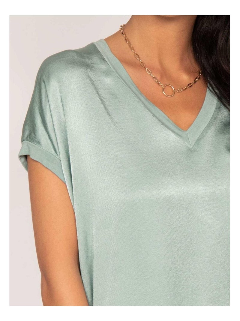 T-shirt col V satin FENTA Vert - Kiabi