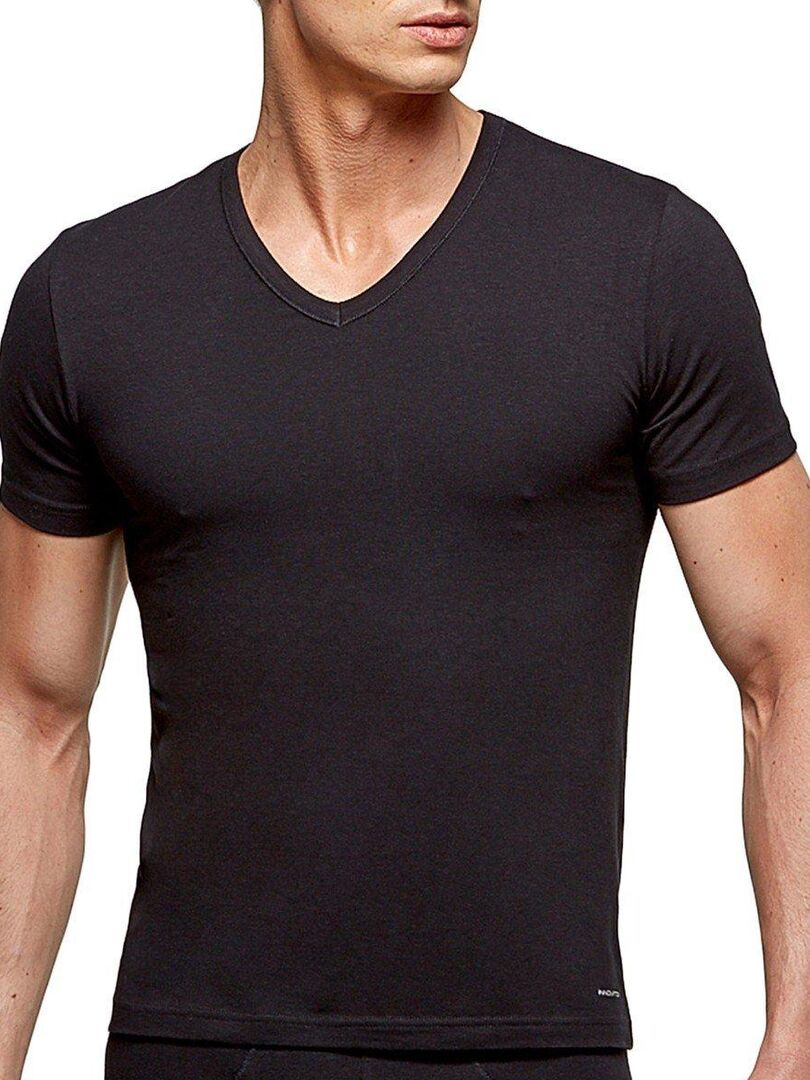 T-shirt col V tricot de peau innovation régulateur de température Noir - Kiabi