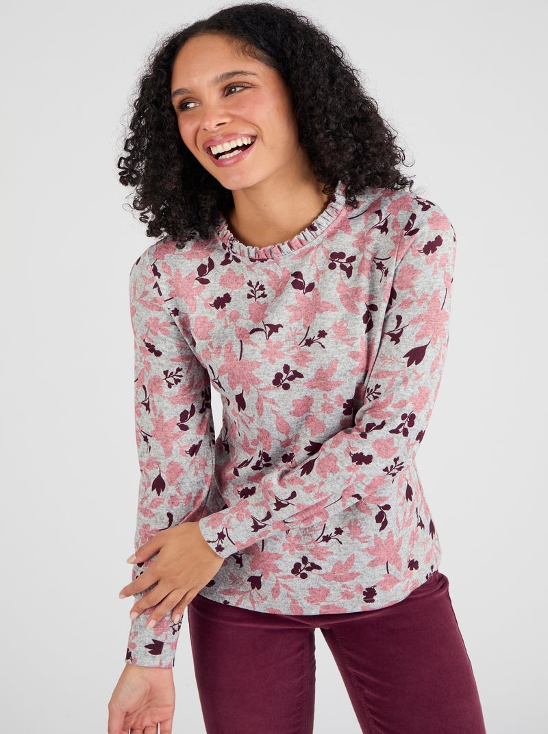 T-shirt col volanté maille chaude - Damart Rose - Kiabi