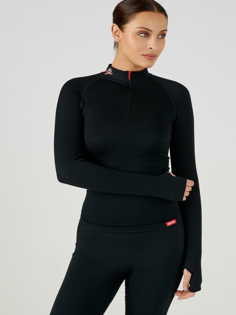T-shirt col zippé Classic Riders Energy 5 Thermolactyl femme - DamartSport Noir - Kiabi