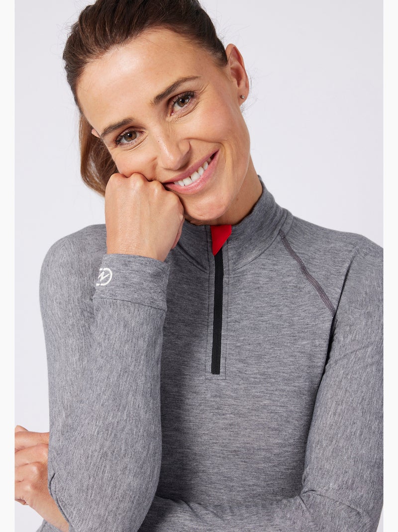 T-shirt col zippé Comfort Thermolactyl 4 femme - DamartSport Gris - Kiabi