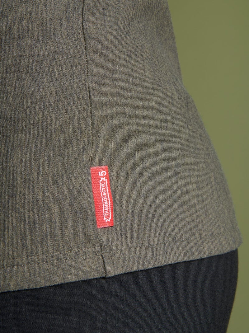 T-shirt col zippé Comfort Thermolactyl 5 homme - DamartSport Kaki - Kiabi