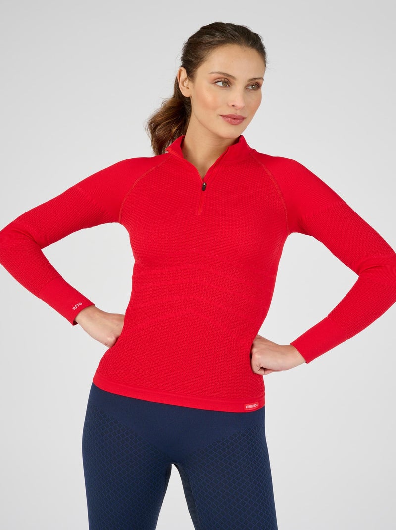T-shirt col zippé Energy Thermolactyl 4 femme édition collector limitée - DamartSport Rouge - Kiabi