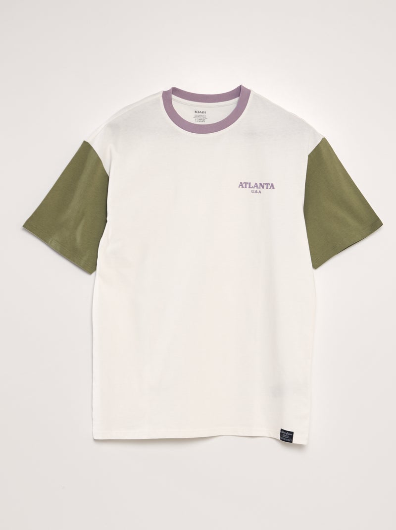 T-shirt color-block à col rond Blanc/vert - Kiabi