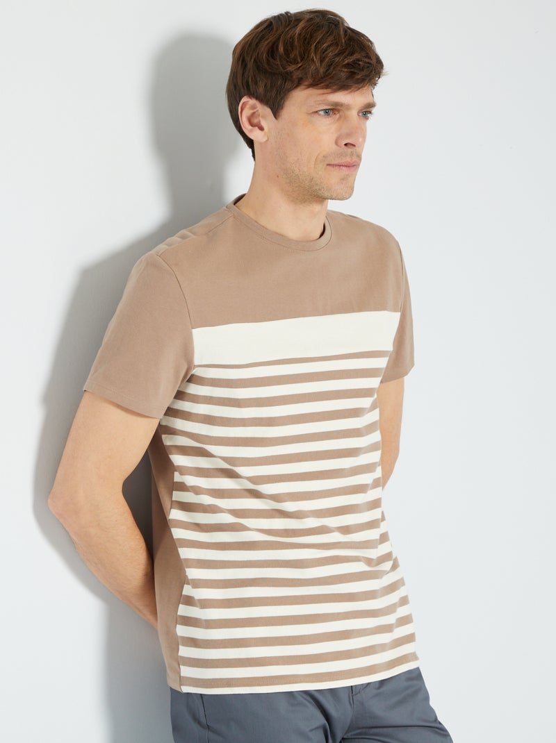 T-shirt color-block à rayures Beige - Kiabi