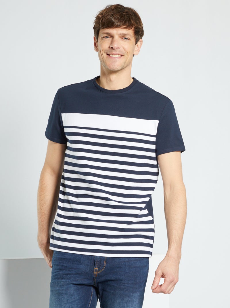 T-shirt color-block à rayures Bleu marine - Kiabi