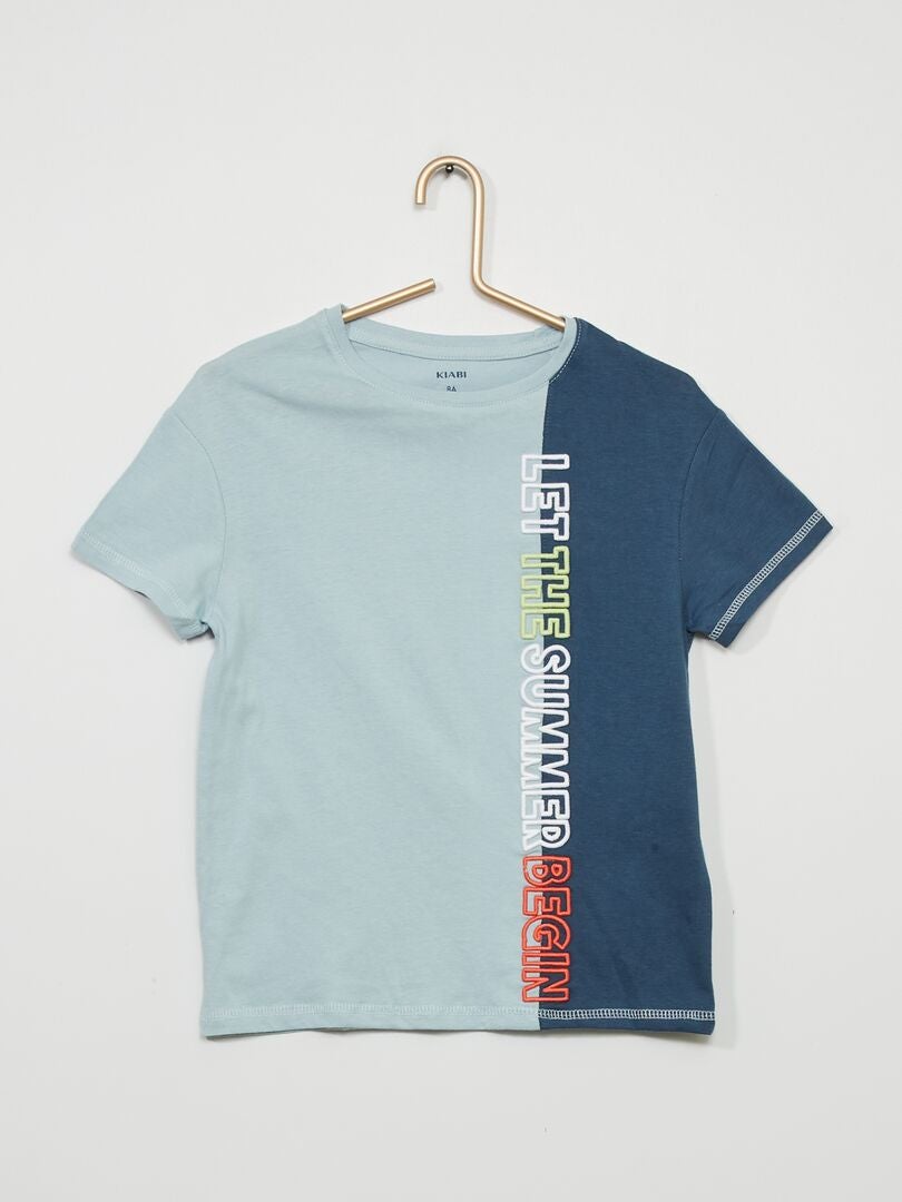 T-shirt color-block avec col rond Bleu - Kiabi