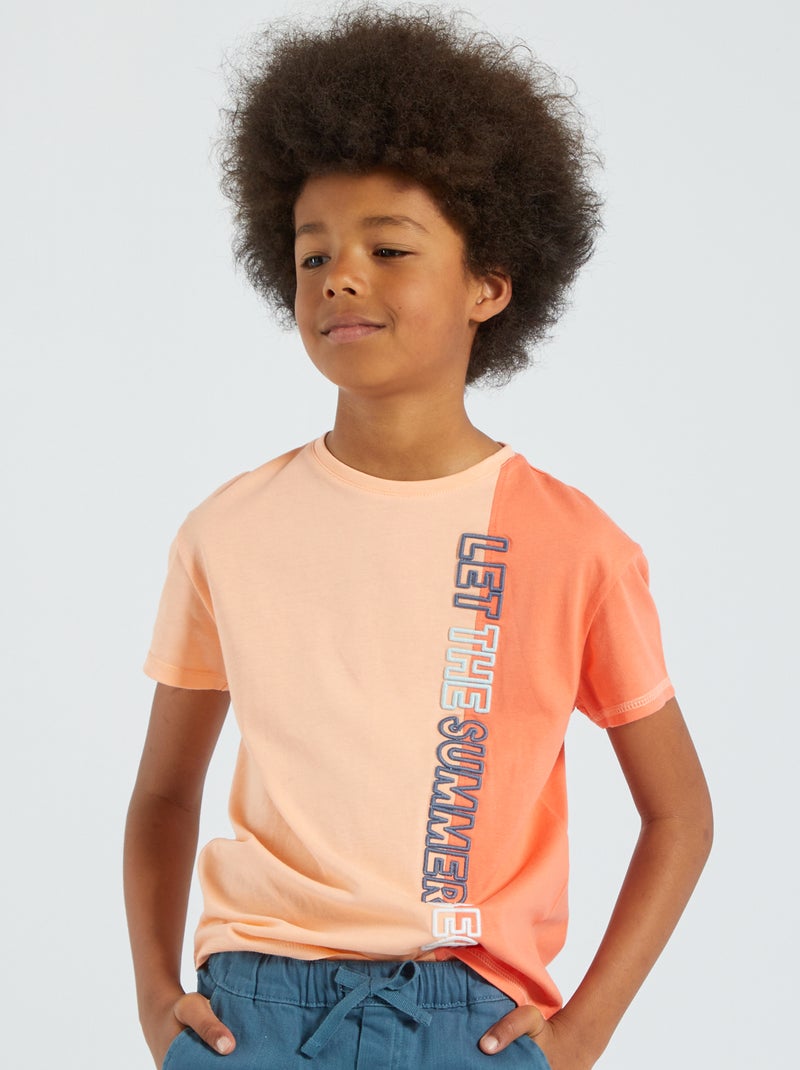 T-shirt color-block avec col rond Orange - Kiabi