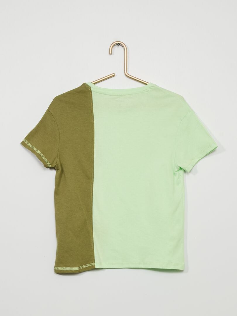 T-shirt color-block avec col rond Vert - Kiabi
