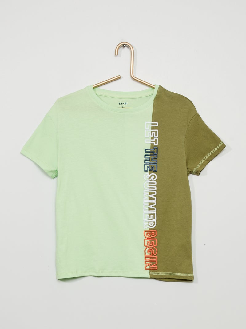 T-shirt color-block avec col rond Vert - Kiabi