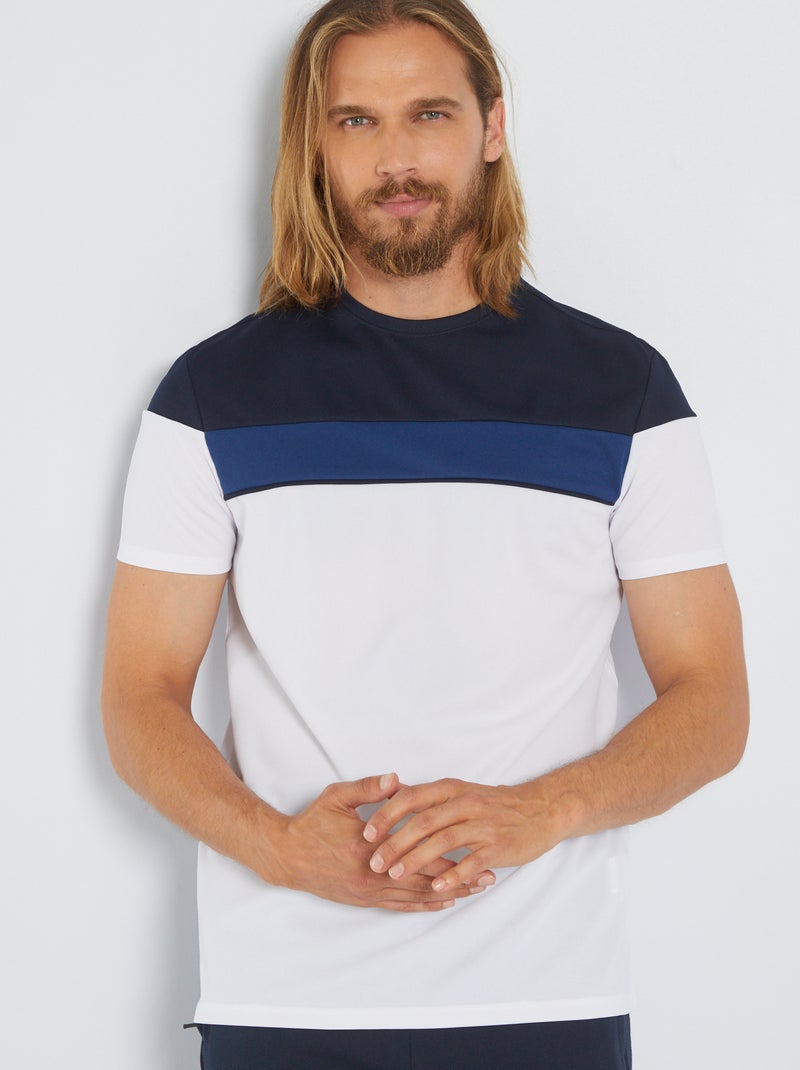 T-shirt color-block Blanc/bleu - Kiabi