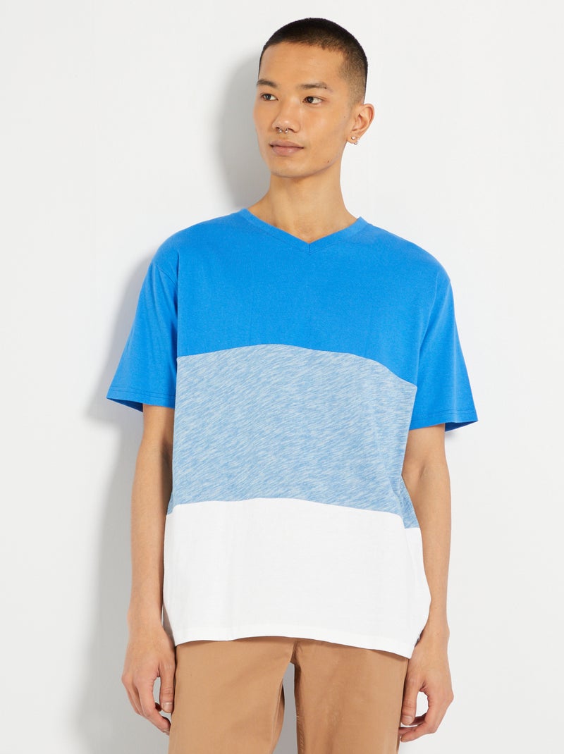 T-shirt 'color-block' bleu - Kiabi