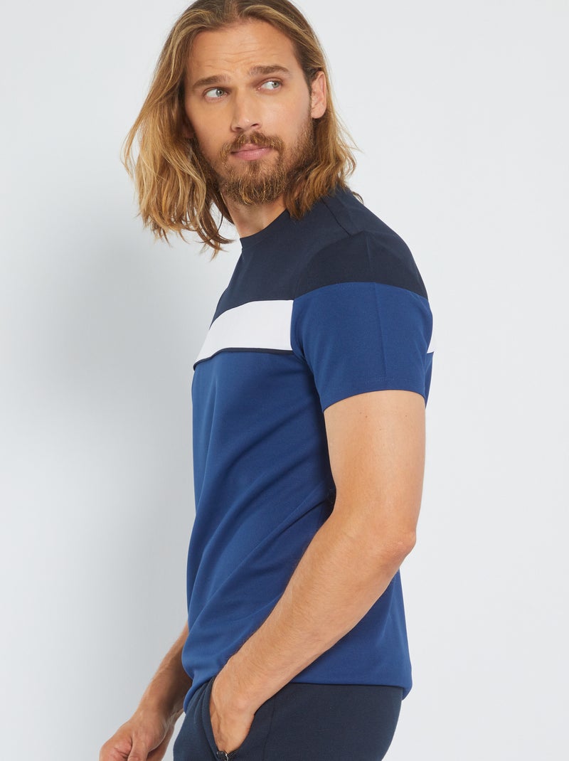 T-shirt color-block Bleu/blanc - Kiabi