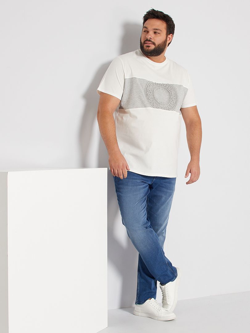 T-shirt color block embossé blanc/gris - Kiabi