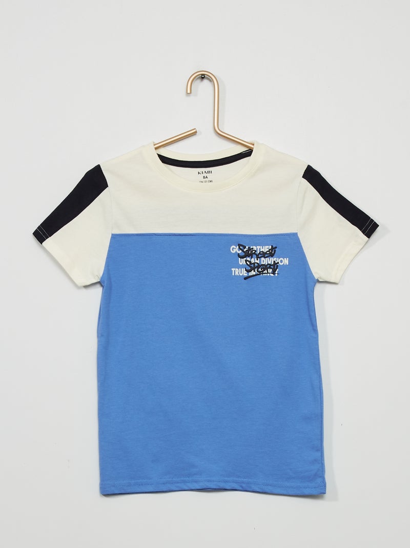 T-shirt color-block en jersey Beige/bleu - Kiabi