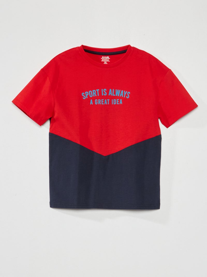 T-shirt color-block en jersey Rouge/noir - Kiabi