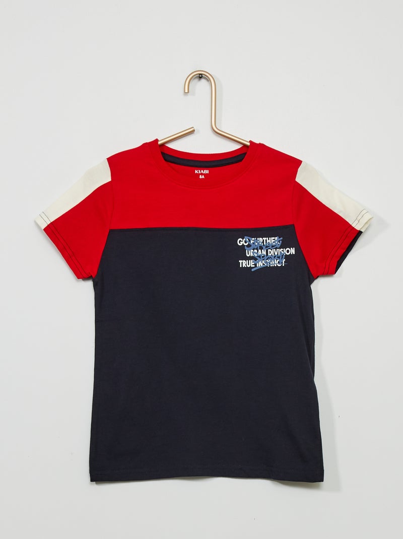 T-shirt color-block en jersey Rouge/noir - Kiabi