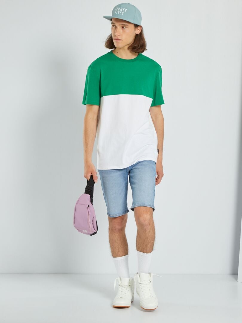 T-shirt color-block en jersey Vert - Kiabi