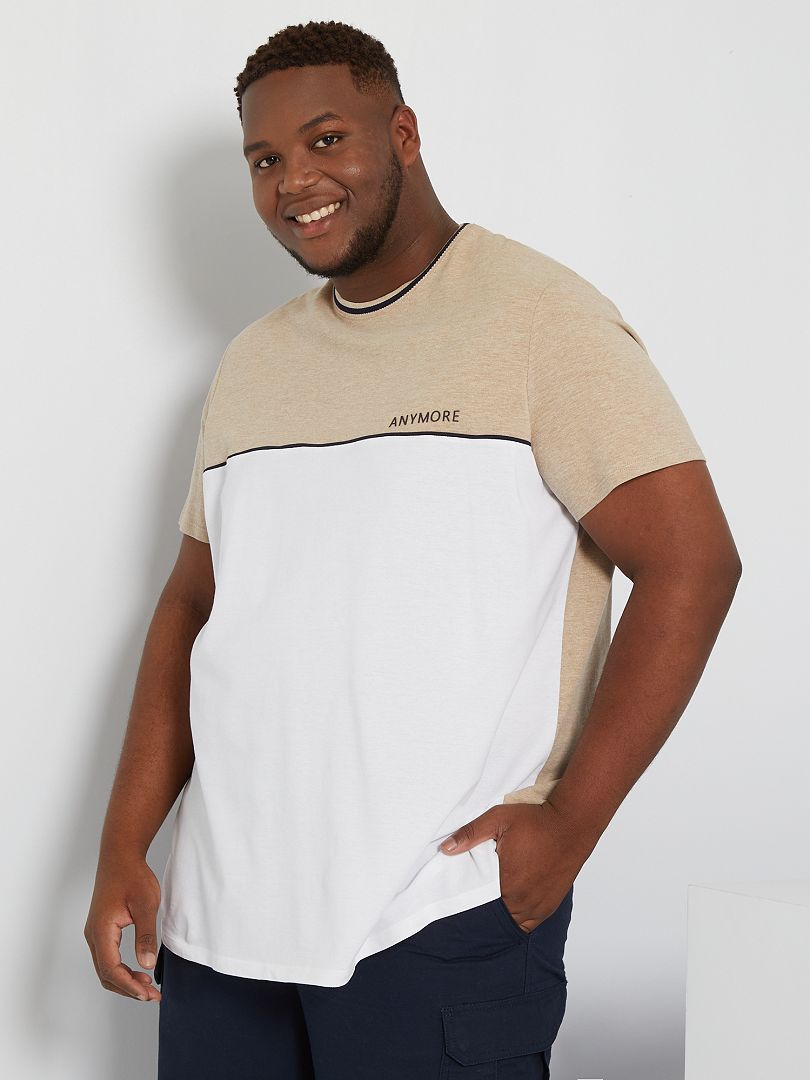 T-shirt color-block en piqué beige/blanc - Kiabi