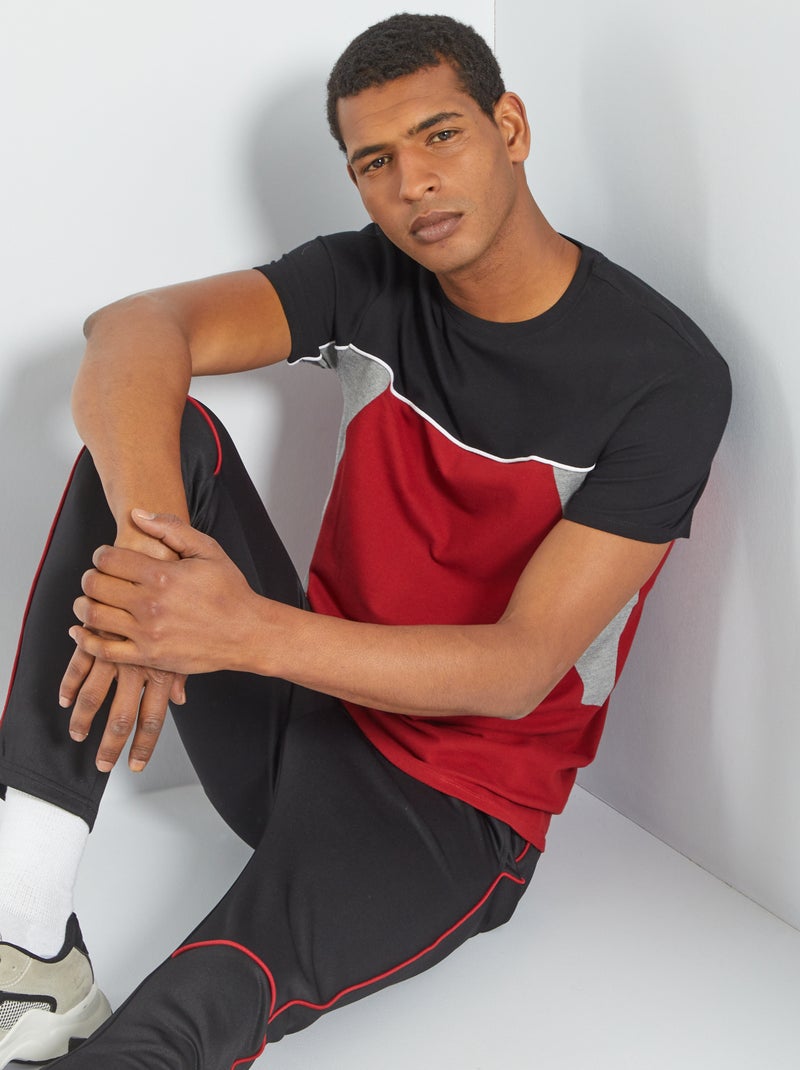 T-shirt color-block en piqué de coton Rouge - Kiabi