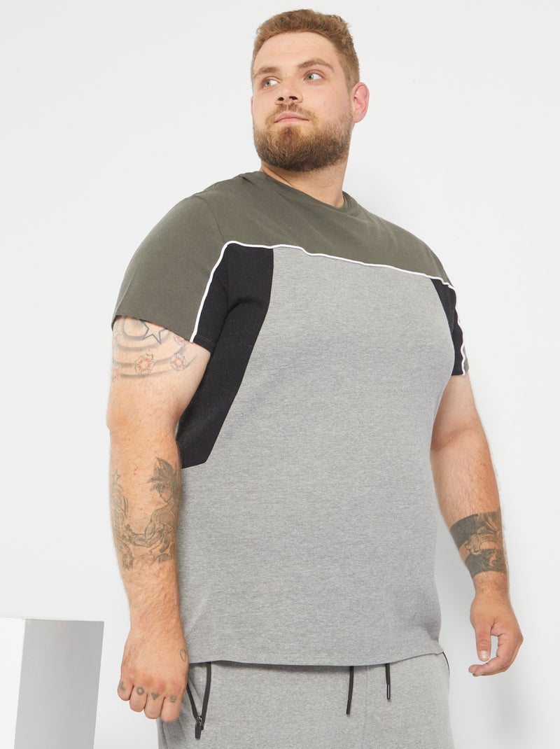 T-shirt color block en piqué Gris/kaki/noir - Kiabi