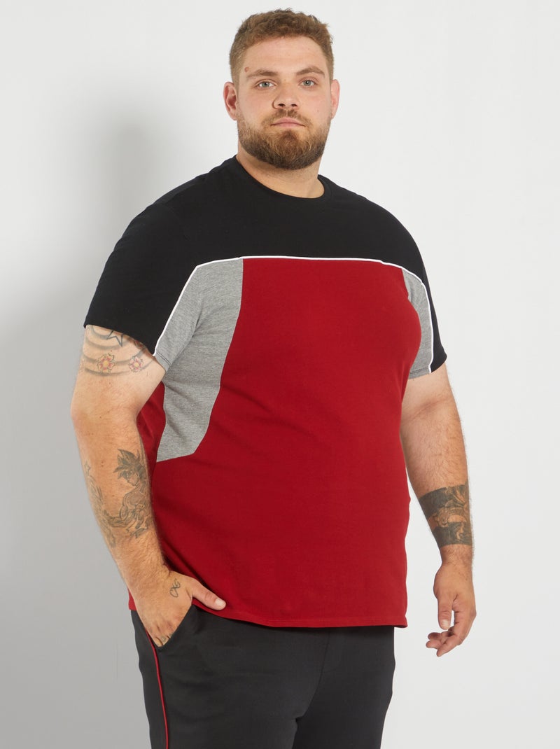 T-shirt color block en piqué Rouge/noir/gris - Kiabi