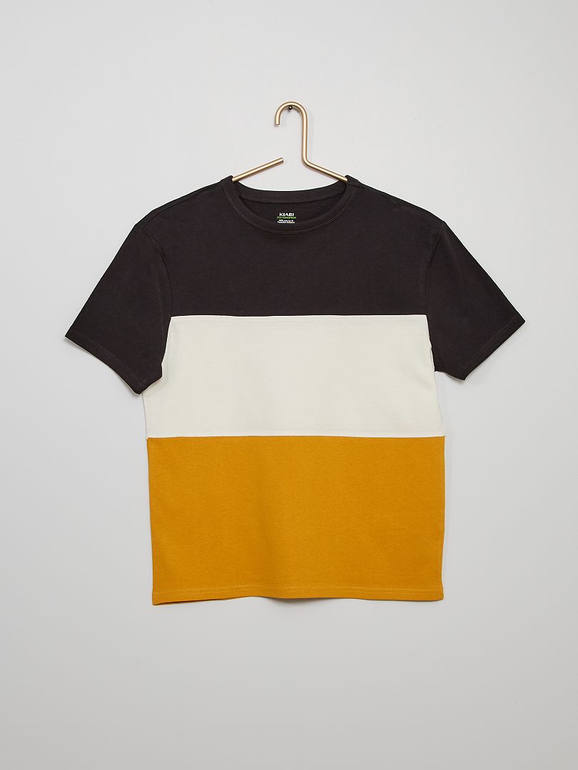 T-shirt color block gris/blanc/jaune - Kiabi