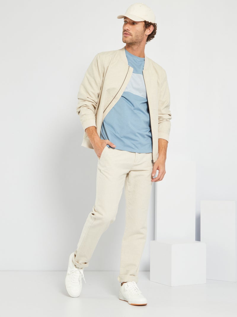 T-shirt color-block micro rayures bleu denim - Kiabi